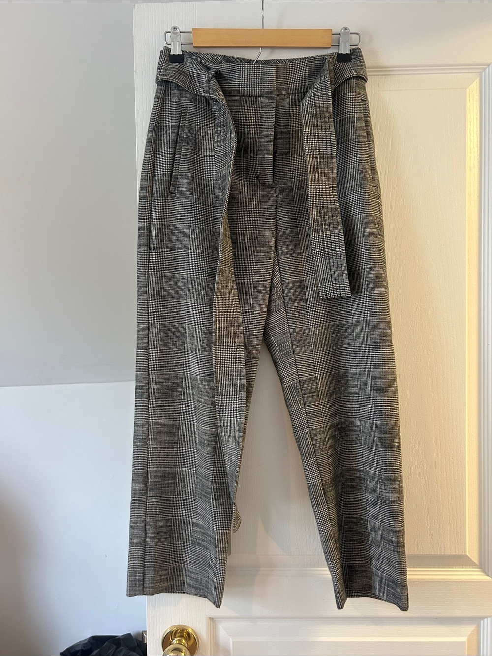 Wilfred Plaid Wide-Leg Paperbag Trousers - Gray